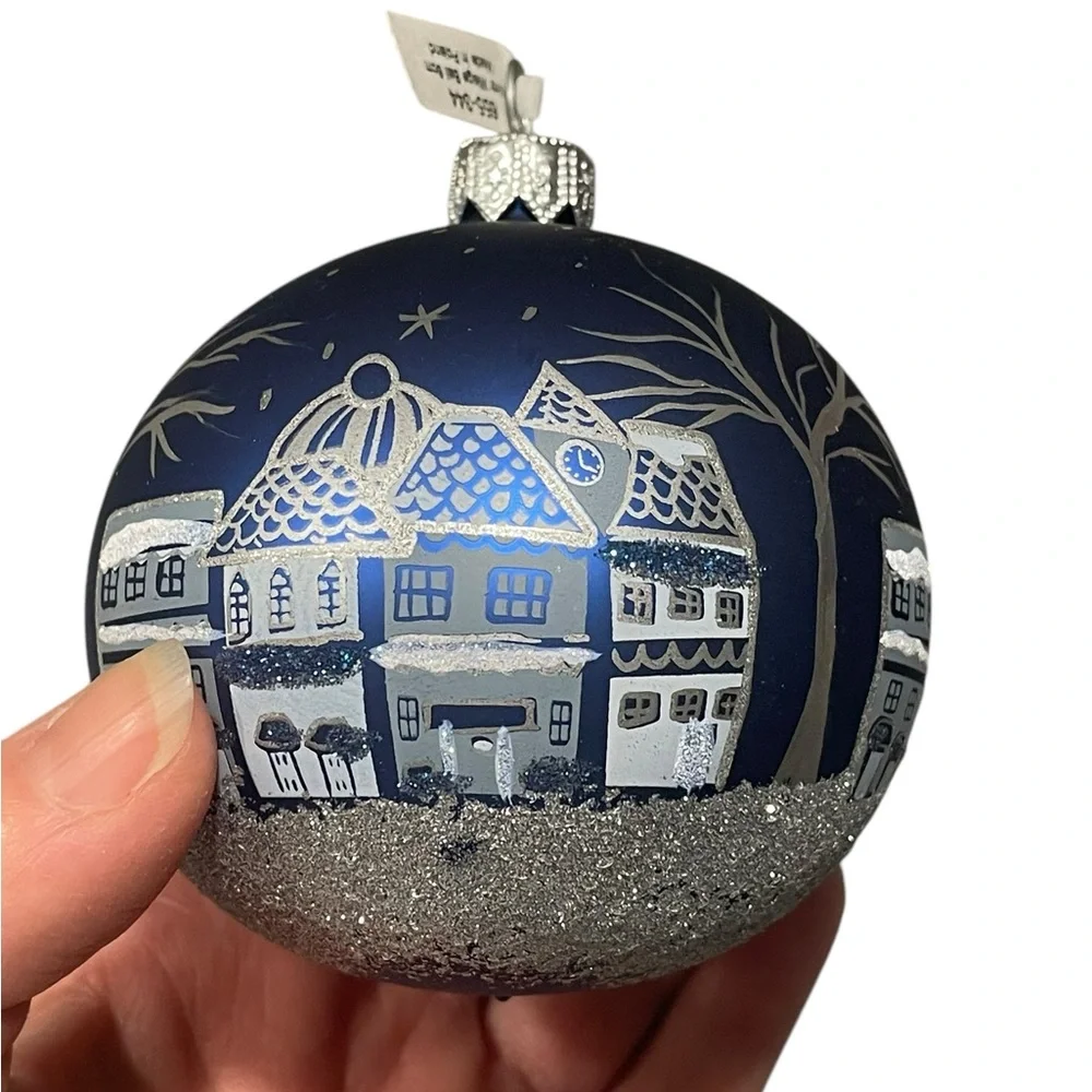 Crate & Barrel Glass Puzzle Winter Village Christmas Ornament W Tag Poland 8cm